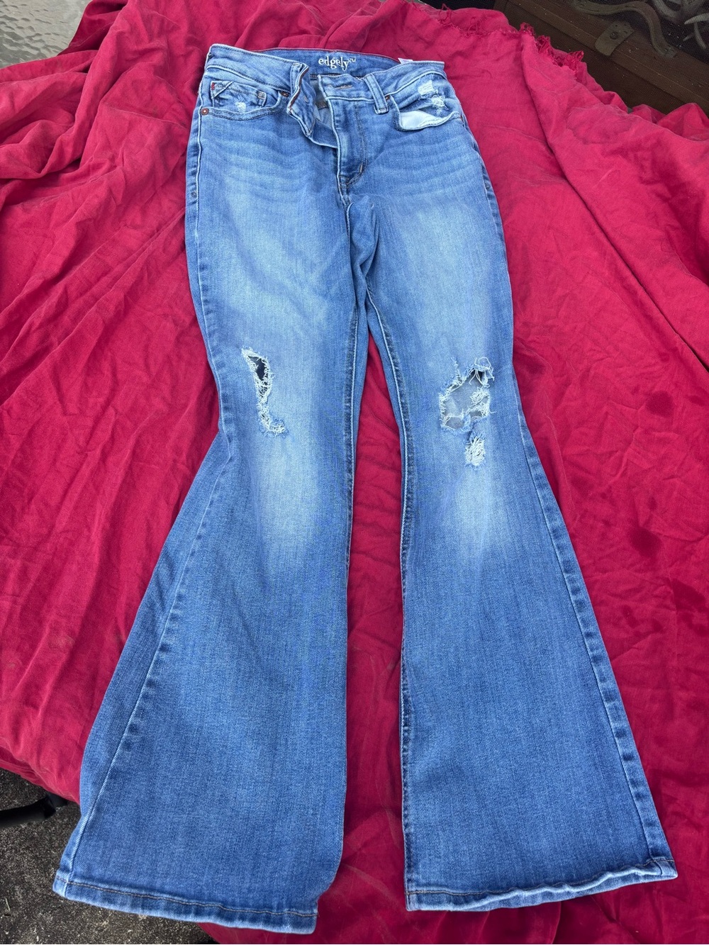 Edgely Blue Distressed Flare Jeans